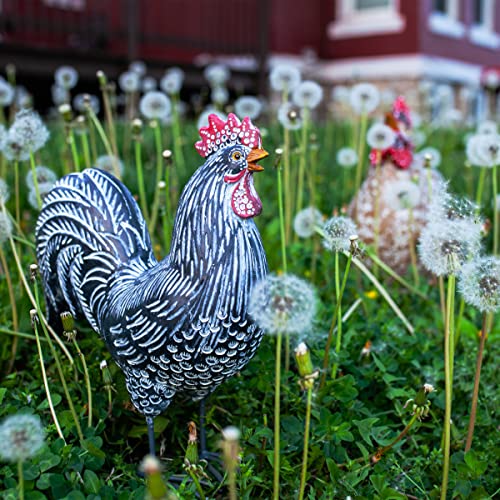 Exhart Rooster Garden Sculpture, Black Chicken Garden Statue With White Stripes, Outdoor Lawn And Yard Art Decoration, 11.5 X 4.5 X 12.5 Inch #TOP5