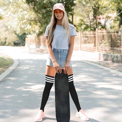 Image of Century Star 3 Pairs Thigh High Socks for Women Over the Knee High Socks Triple Stripe Long Stockings Thigh Highs Leg Warmer