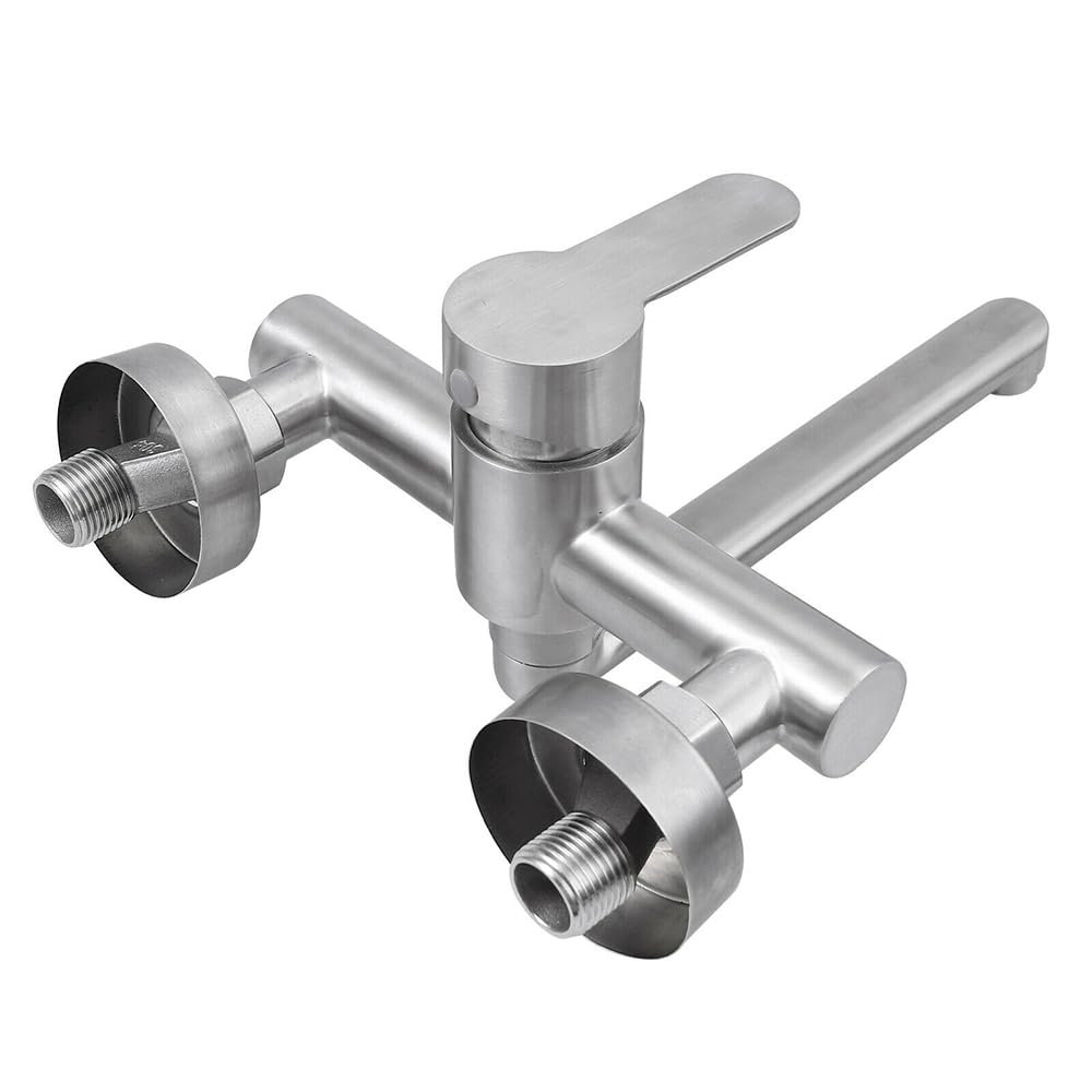 Rubinetto Da Parete Girevole 360° In Acciaio Inox 28 Cm – Miscelatore Monocomando Per Cucina E Lavello, Argento Spazzolato
