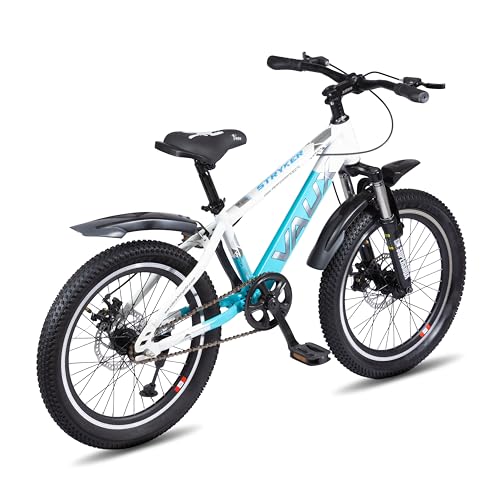 Image of Vaux Stryker 20inch Cycle for Kids 5 to 8 Years with Front Suspension, 20T Bicycle for Girls & Boys with Dual Disc Brakes, 12 inch Steel Frame, Alloy Rims, 20 * 2.40 Tyres(White-Blue)