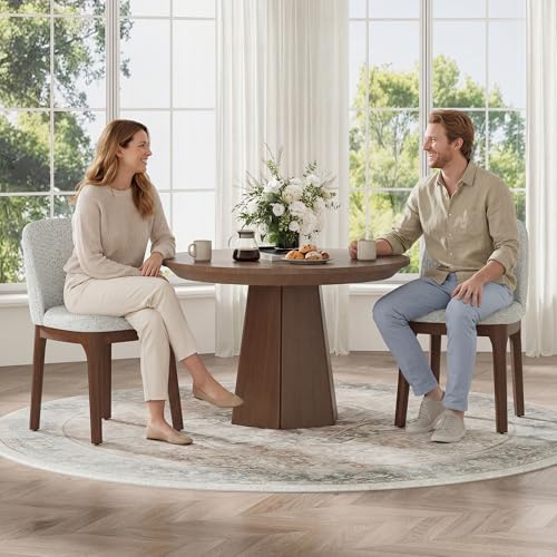 Image of MALOL Upholstered Dining Chairs with Thickened Solid Wood Legs, Mid Century Modern Kitchen & Dining Room Chairs Set of 2, Comfortable Side Chairs for Dining Room, Kitchen, Light Grey