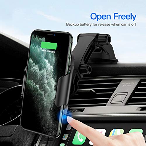 KLT Wireless Car Charger Mount 15W Qi Fast Charging Auto-Clamping Windshield Dash Air Vent Car Phone Holder Compatible with iPhone 12 Pro/XS/X/XR, Samsung S10/S9/S8/S8+