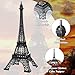 DoubleFill 2 Pcs Eiffel Tower Statue Metal 10 Inch, 15 Inch Eiffel Tower Model Figurine Paris Themed Decor with 2 Light Strings for Cake Topper Party Table Centerpiece Kitchen Decoration (Black)