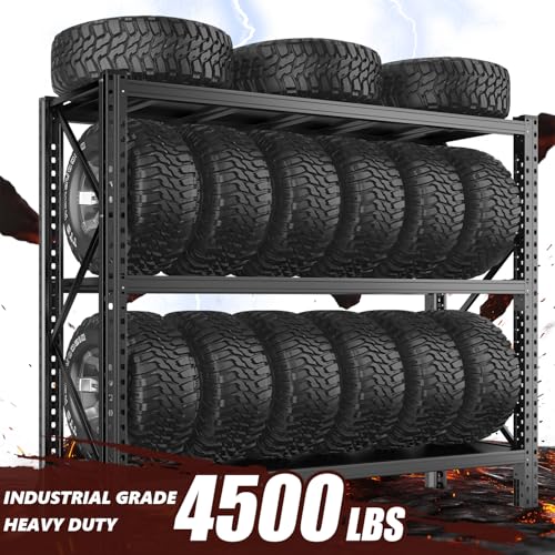 Image of Heavy Duty Metal Garage Shelving Unit,Adjustable Storage Shelves, Steel Shelving, 4500 lbs Capacity, Industrial Shelves for Heavy Tools and Equipment, 63 inch Wx 19.7 inch D x 66.9 inch H