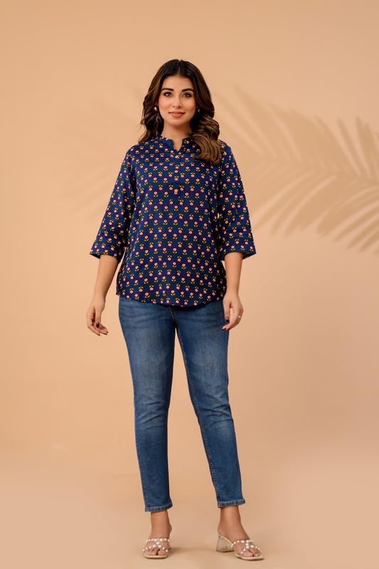Image of Women's Cotton Printed Kurta Top | 3 /4 Sleeve Straight Kurti Casual Outings
