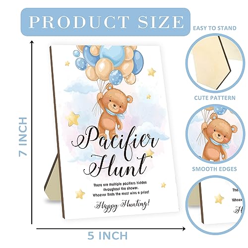 Image of Bear Baby Shower Pacifier Hunt Games, Games for Baby Shower, Baby Pacifier Hunt Game Set, 50 Pcs Blue Mini Acrylic Pacifiers with Baby Shower Pacifier Hunt Sign Board Baby Sets