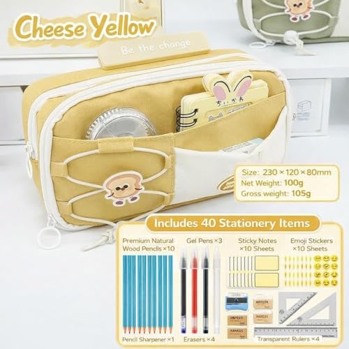 Image of Large Capacity Cute Aesthetic Pencil Case with Multi Compartments, Multi-Pocket Pastel Pen Pouch Organizer with Zipper, Kawaii School Supplies Bag for Girls, Teens & Students