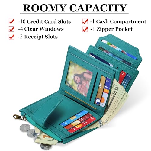 Image of Airkit Small Wallet Women RFID Blocking Leather Bifold Compact Card Holder Wallet for Women with Zipper Coin Pocket 4 ID Window