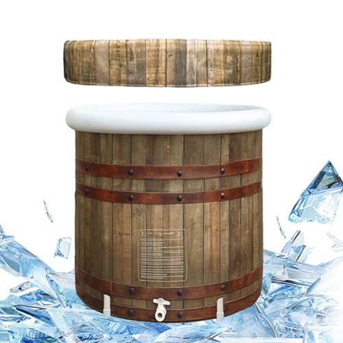 B&Y Faltbare Erwachsene Badewanne mit Abdeckung, 80cm Ø Large Eisbaden Tonne Aufblasbare Eisbad für Athleten und Sportler, 377L Freistehende Ice Tub Eisfass für Kaltwassertherapie