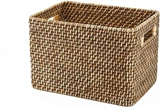 LTCTL Bookcases Handmade Rattan Bookshelf, Rectangular Storage Basket With Insert Handle, File Basket, Very Suitable For Home And Bathroom Study room decor (Color : Brown)