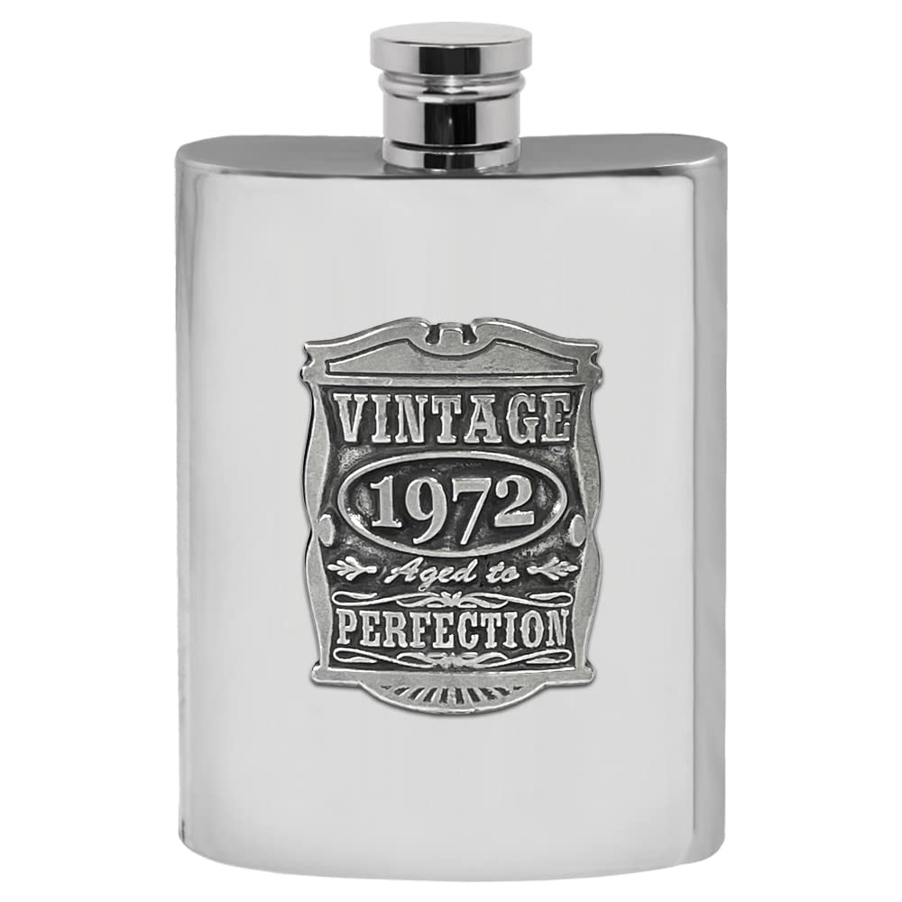 English Pewter Company Vintage Years 1972 50th Birthday or Anniversary Pewter Liquor Hip Flask - Uni