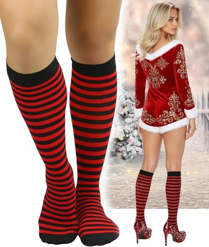 Image of ToBeInStyle Women's Opaque Striped Knee High Warm Nylon Stockings Hosiery