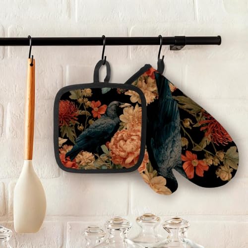 Maniques de four Crow Vintage Florals anti-brûlure pour cuisine et gril - 5