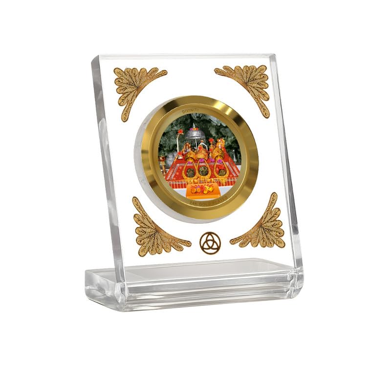 Image of DIVINITI 24K Gold Plated Lord MATA Ka Darbar Acrylic Frame for Car Dashboard, Home Temple & Office Table | Premium Spiritual Gift, Blessings for Protection & Positivity, 8x7 cm Decorative Showpiece