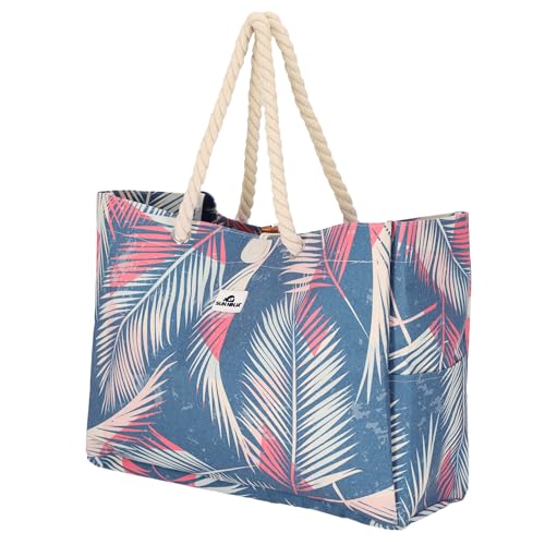 Image of SUN NINJA Canvas Beach Tote Bag with 3 Pockets and a Wooden Closure Toggle