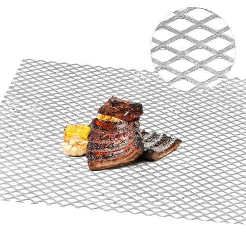 Gisafai 7 Gauge Steel Expanded Metal Sheet Flattened Metal Mesh Sheet Steel Mesh for BBQ Grill Smokers, Silver (1 Piece, 48 x 24 Inches)