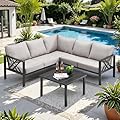 Patio Furniture Set, 6-piece Metal Sectional Furniture Sofa with Coffee Table, L Shaped Outdoor Couch with Olefin Cushion, Highback Frame, Outdoor Patio Conversation Sets for Balcony Backyard, Grey