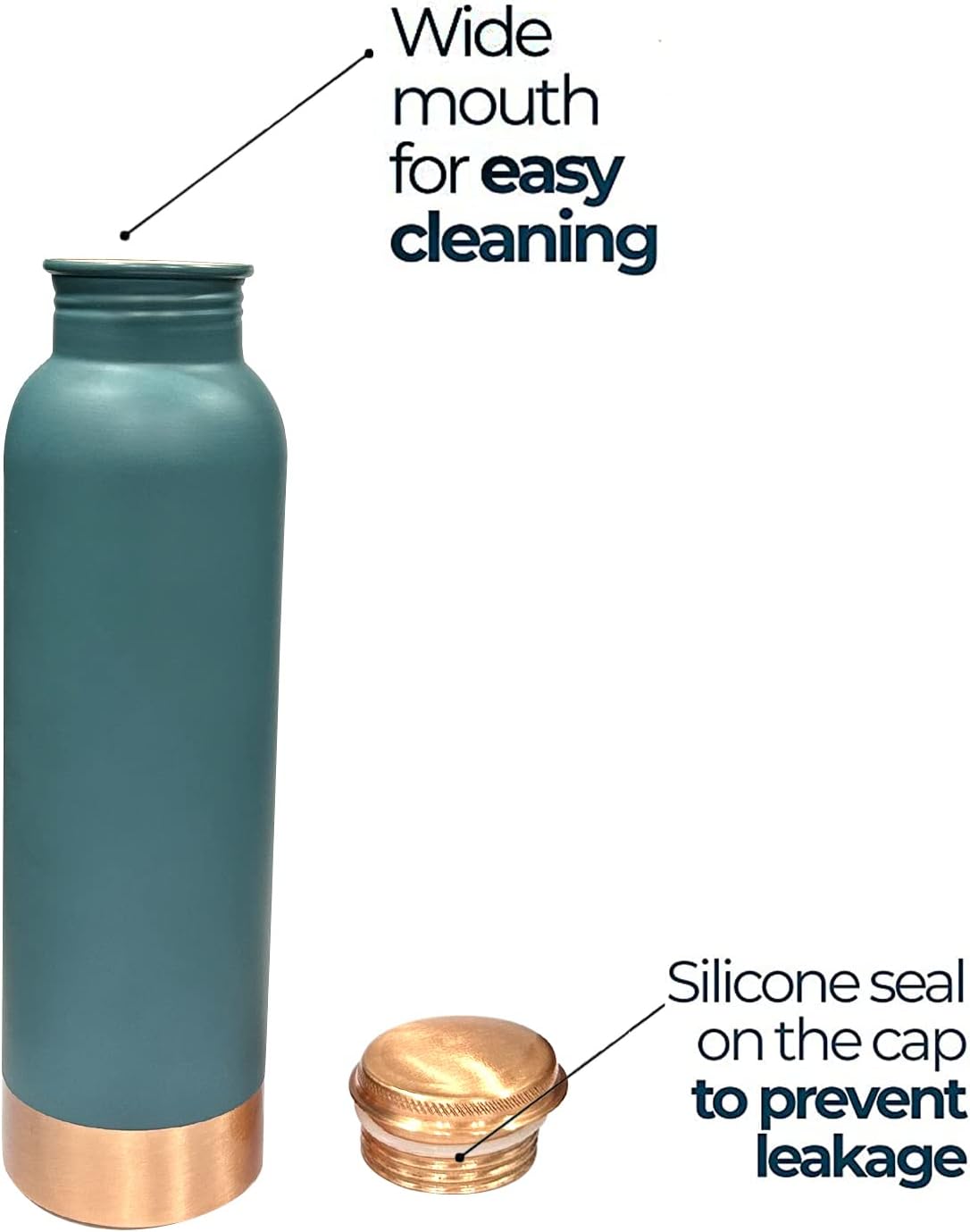 Perilla Home Copper Water Bottle 20.29 Oz Leak Proof 100% Pure - Ayurvedic Copper Vessel - Drink More Water And Enjoy The Health Benefits Immediately - For Gym,Yoga Bottle (Plain Pie Green) - Image 5