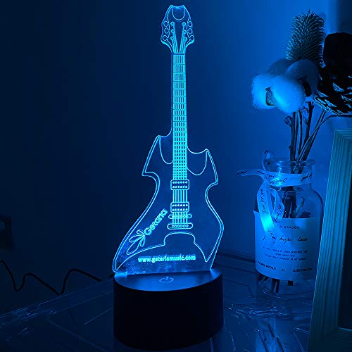 Getaria Guitar 3D LED Touch Tavolo Desk Optical Illusion Lamps Night Light, 6 Colori Cambiing Light with Acrilic Flat & ABS Base & USB Charger for Guitar Lover,Guitar Player,Musician