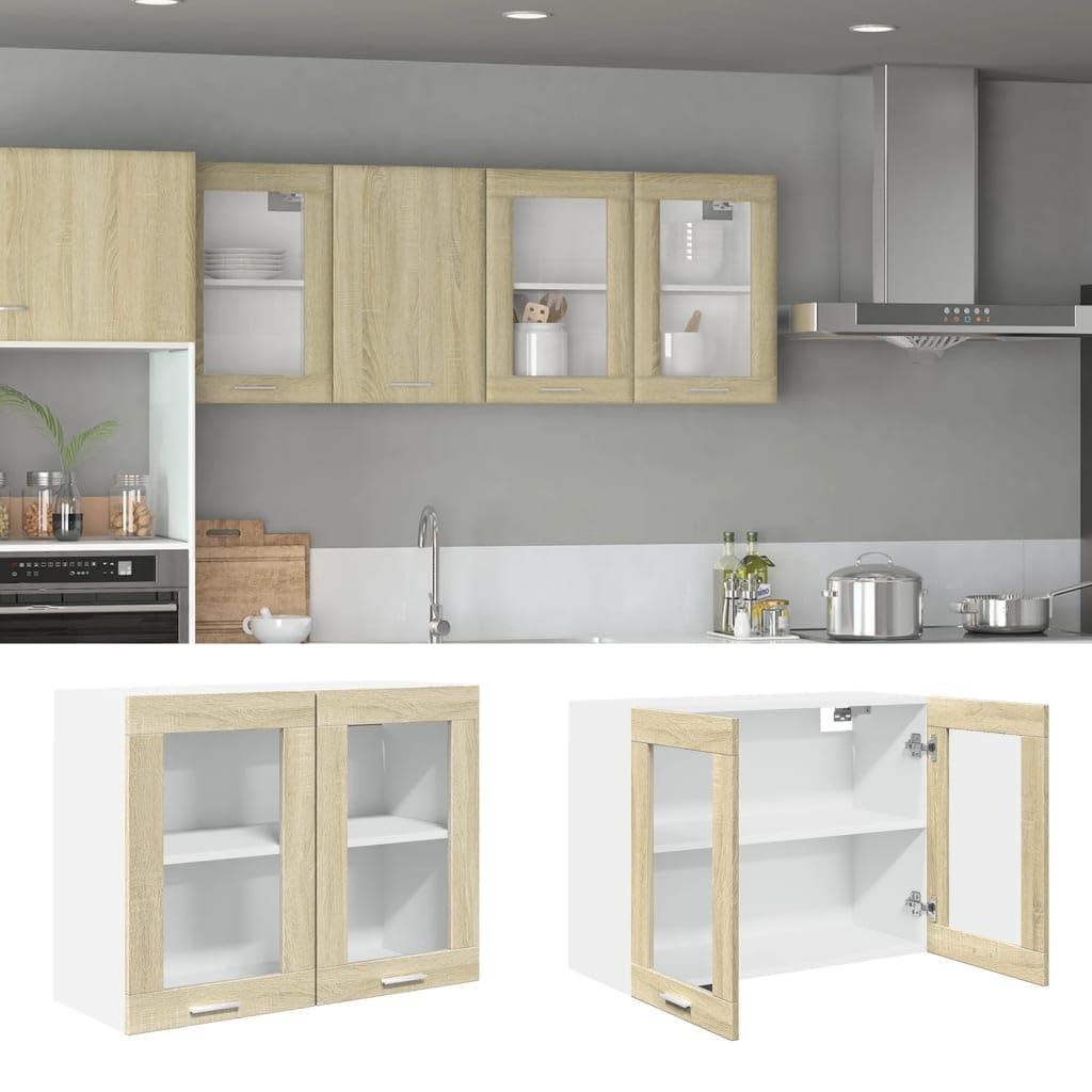 Tomostar Meuble Haut de Cuisine, Armoire Suspendue Cuisine Armoire en Verre Suspendue Lyon Chêne Sonoma 80x31x60 cm