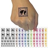 Monogram Swirls Number 7 Seven Temporary Tattoo Water Resistant Fake Body Art Set Collection - Dark Green (One Sheet)