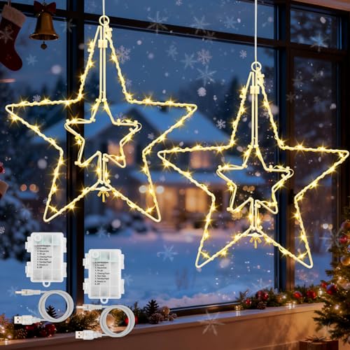 cshare Fensterdeko Weihnachten, 2 Pack 30cm Stern Warmweiß...