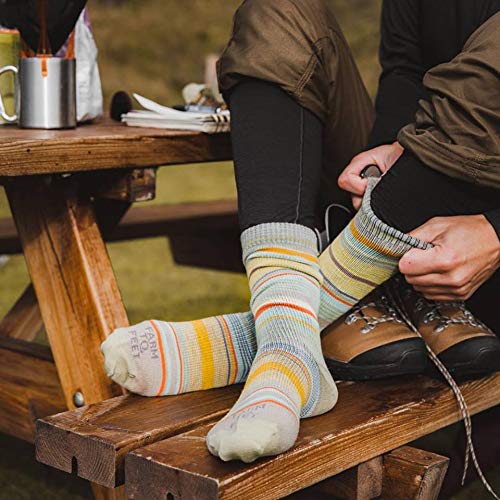 Image of Farm to Feet Ithaca Multi-Stripe Ultralight Crew Merino Wool Socks