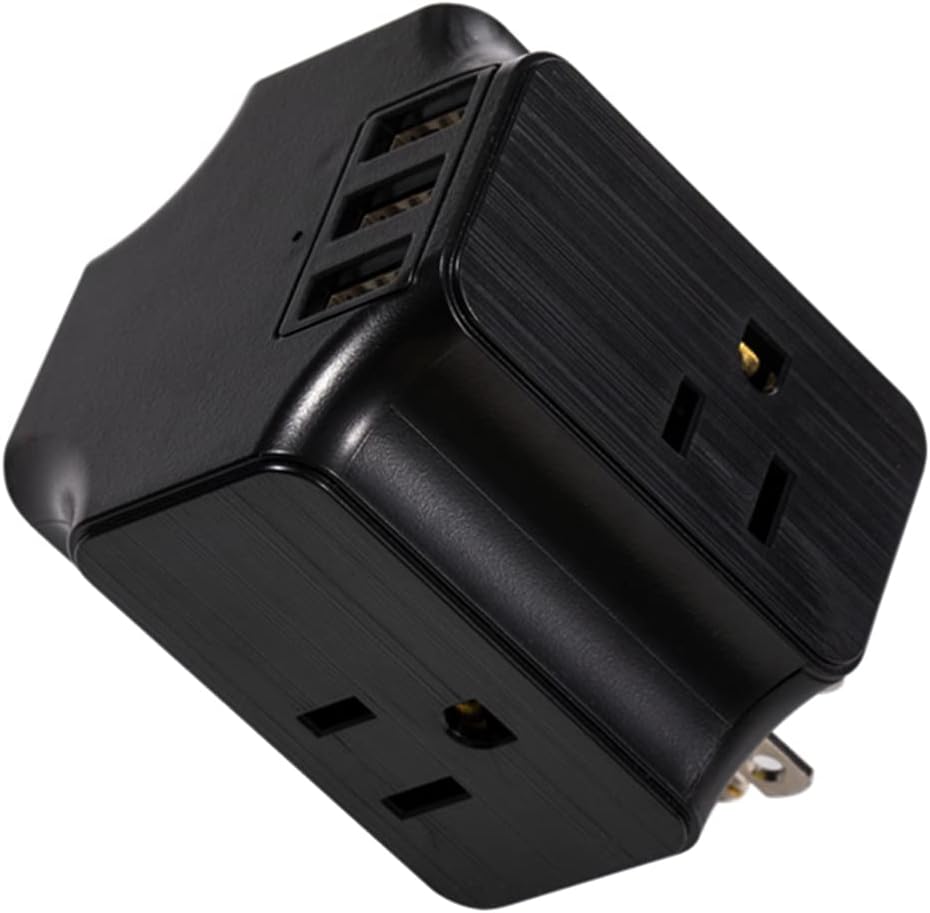 Outlet Extender with USB, Wall Electrical Outlet Extender, 3 Sided Outlets Splitter Wall Plug for Travel, Hotel, Cruise Ship, Black