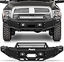 FINDAUTO Front Bumper fit for 2010-2018 for Dodge Ram 2500 3500 Heavy Duty Steel Bumper Upgraded Textured Black Automotive Bumpers with Winch Plate & LED Light and D-Rings