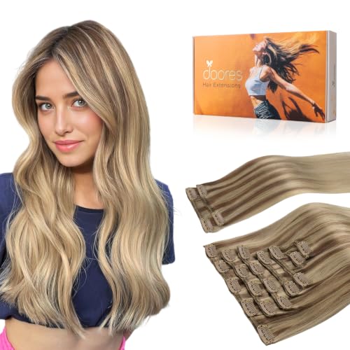 DOORES Clip in Hair Extensions Human Hair, Fast 5 Minutes Installation