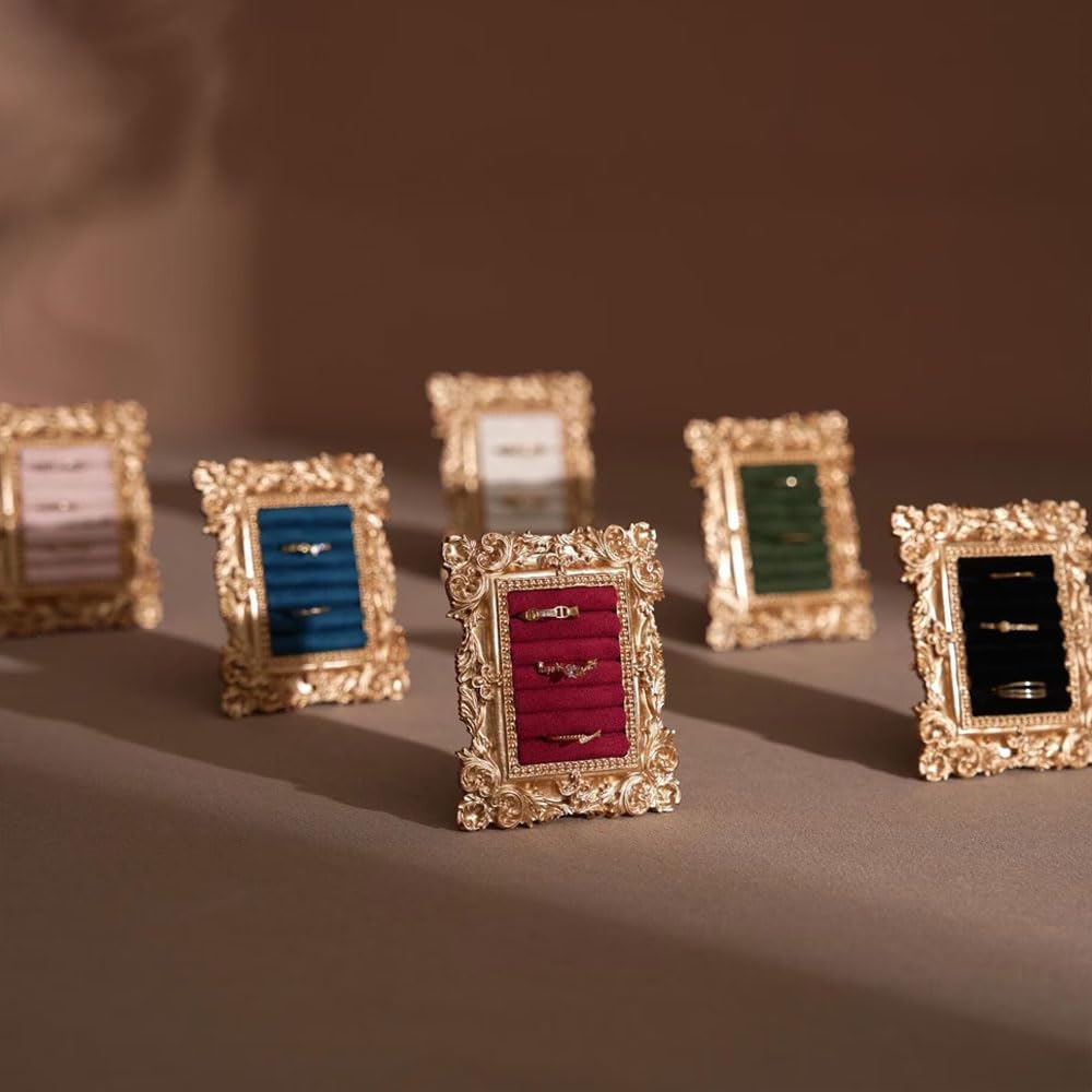 shiguangji Gold Ring Organizer Vintage Jewelry Display Frame Diamond Holder Photography Prop Wedding Decor Engagement Gift For Her Daughter Birthday?Mother Day Gift