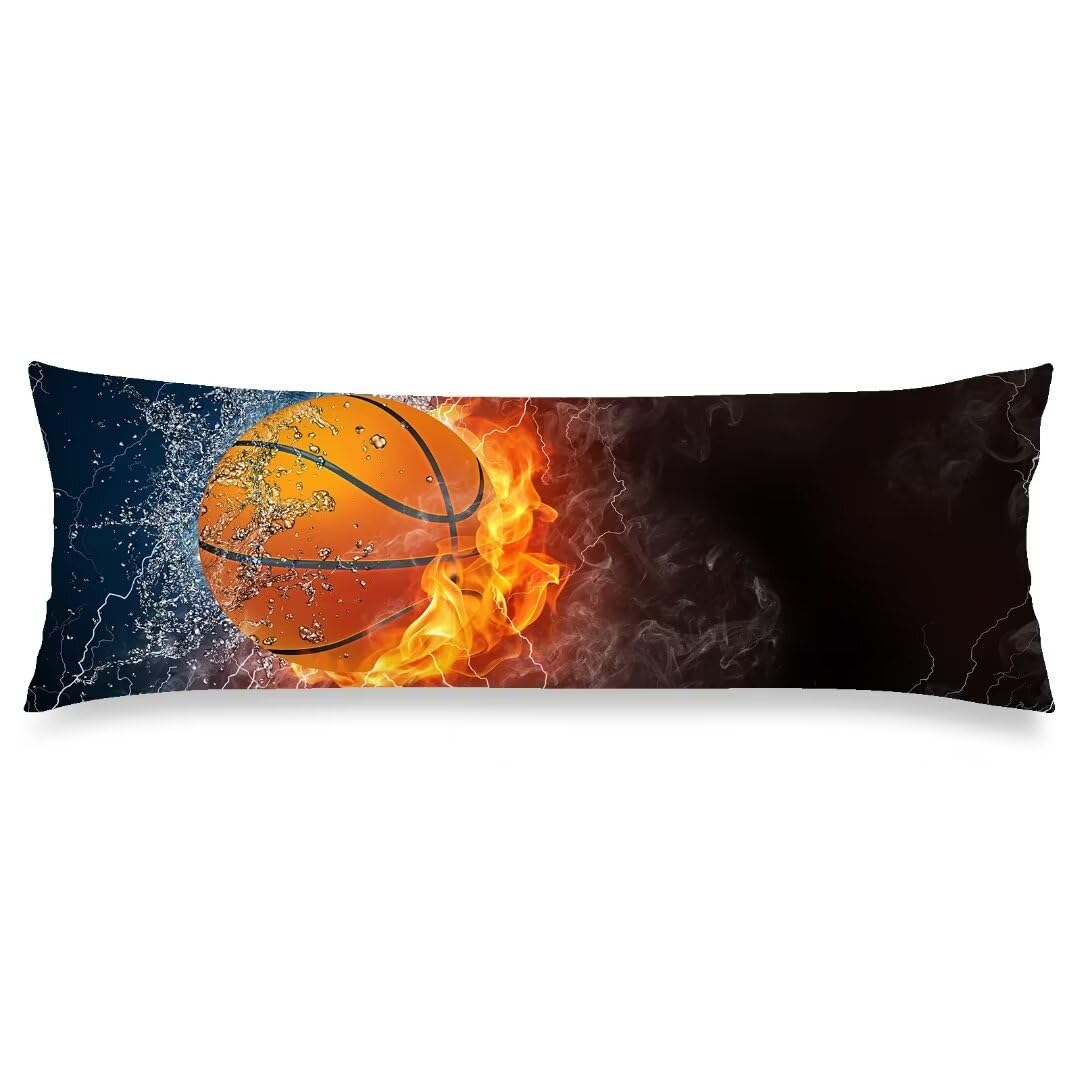 KENADVI Basketball Body Pillow Cover, Orange with Black, 20"x54", Polyester, Soft, Washable, Decorative, Indoor, Bedding, Body Pillow Case
