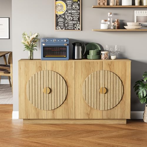 Rresyet 55" Fluted Buffet Cabinet, Symmetrical Arched Accent Sideboard with