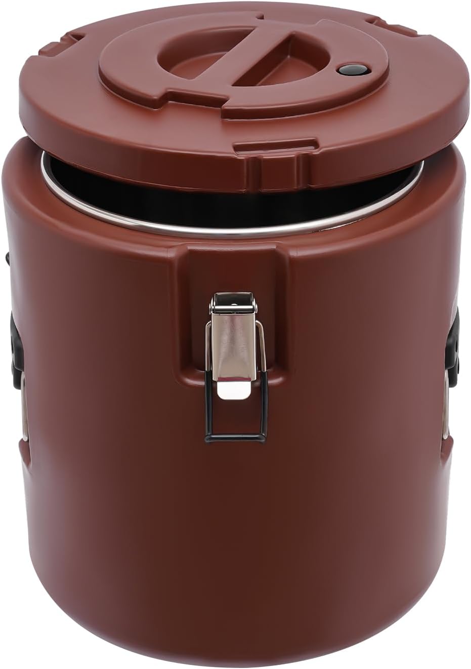 15L Insulated Bucket, Portable Commercial Food Warmer, Insulated Soup Carrier with buckles and sealed lid, stainless steel inner, For Kitchens, Parties, buffet shops (Brown)