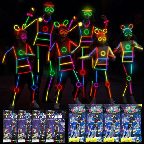 Lewtemi 8 Set DIY Body Glow Stick Figure Kit (Adhesive Not Included)  920 Pcs Reusable Light up Stick Build Your Own Neon Party Outfit with Connector Glow in The Dark Outfits (Assembly Required)