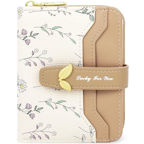 Image of Farcauo Cute Brown Flower Wallet for Women Small Kawaii Coin Purse with ID Window Compact Lightweight and Stylish Design Cash Wallet for Ladies