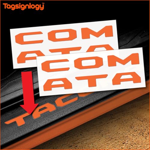 Image of Prime Series UV Weatherproof Vinyl Decals: Pair of Left and Right Front Door Sill Protector Letter Inserts fits Tacoma 2016-2023 (Gloss Orange)
