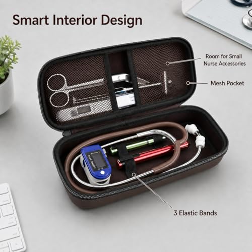 Image of ALKOO Stethoscope Case for 3M Littmann Classic III /Cardiology IV,BrownBlack | for MDF Acoustica Stethoscopes, for Nurses, Doctors, Nursing School Essentials, Students, Clinic, EMS, Travel, Hard Bag Only