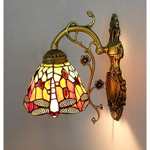 12 inch Dragonfly Tiffany Style Wall Lights, Stained Glass Shade Sconce Indoor,Multi-Colored Wall Lamp Fixture for Living Room Bedroom,B Cover