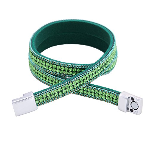 Preisvergleich Produktbild Morella Damen Wickelarmband zweireihig mit Zirkoniasteinen und Magnetverschluss grün