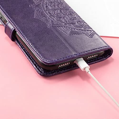 Topfunny Cases For Galaxy S23 Wallet Case For Women With Card Holder Retro Embossed Mandala Flower Flip Wallet Pu Leather Protective Cover With Detachable Lanyard For Samsung Galaxy S23 6.1" Purple #TOP6