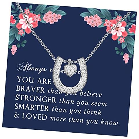 LQRI Horseshoe Necklace Gifts Rose Gold Lucky Horseshoe with Love Heart Pendant Necklace Horse Jewelry Horseshoe Gifts for Women Horse Lovers (silver) Cover