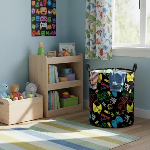 Image of Baby Laundry Basket Baby Nursery Hamper Kids Laundry Basket Toy Storage Bin for Boys Room Decor Gift Baskets for Bedroom Bathroom(Game)
