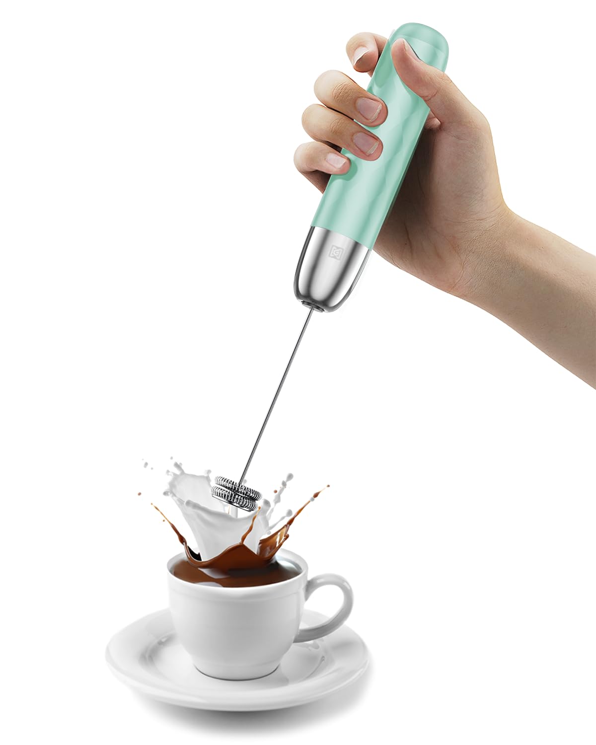 Maestri House Rechargeable Milk Frother, Handheld Electric Foam Maker Detachable Stainless Steel Whisk Drink Mixer Foamer Mini Blender for Matcha, Lattes, Cappuccino, No Stand (Blue)