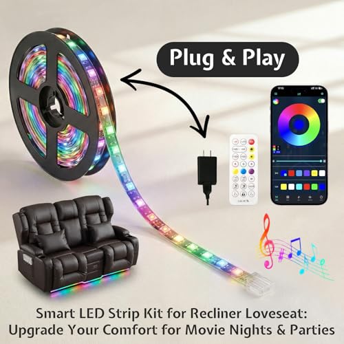 Image of Loveseat Recliner Sofa with Flip-up Console,RV Wall Hugger Recliners with DIY LED Lights,Reclining Loveseat Sofa Recliner with Cup Holders /Lumbar Pillows,RV Furniture,PU Brown,68 inch 2-Seater with Light