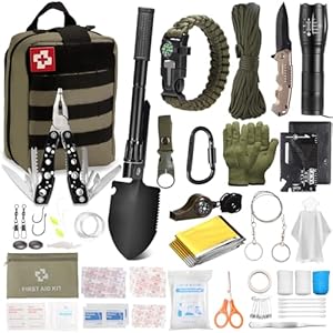 Emergency Survival Kit and First Aid Kit, Self Defense Kit Safety Kit, Survival Gear and Equipment with Tactical Molle Pouch and Emergency Tent, Outdoor Adventure, Hiking, Hunting, Gifts for Men Women