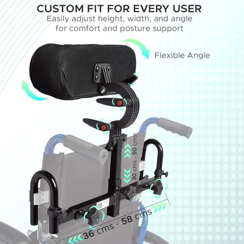 Image of KosmoCare Adjustable Wheelchair Headrest | Cushion Head Support | Backrest Cushion for Neck Support | Comfortable Seat Back Cushion | Universal | Wheelchair Accessories | Black