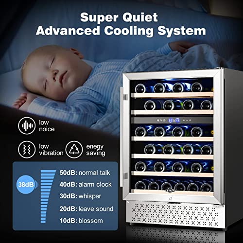 Image of Tylza 24'' Wine Fridge, Dual Zone Wine Refrigerator, 54 Bottles, Lock, Glass Door, Built-in Compressor, 6 Adjustable Shelves, Undercounter or Freestanding, Wine Cooler Refrigerator for Home Bar Office