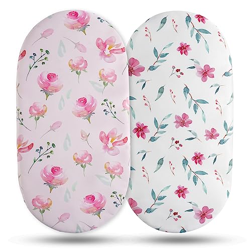 Image of Soarwg Kids Bassinet Sheets, Bassinet Sheets for Baby Girl, Bassinet Sheet Neutral Fit for Rectangle, Round, Oval, Hourglass Bassinet Mattress, Flexible for Different Bassinet Pad/Mattress, 2 Pack
