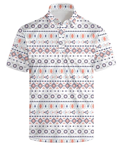Western Shirts for Men African Aztecs Golf Polo Shirts Golf Shirts Short Sleeve Golf Apparel